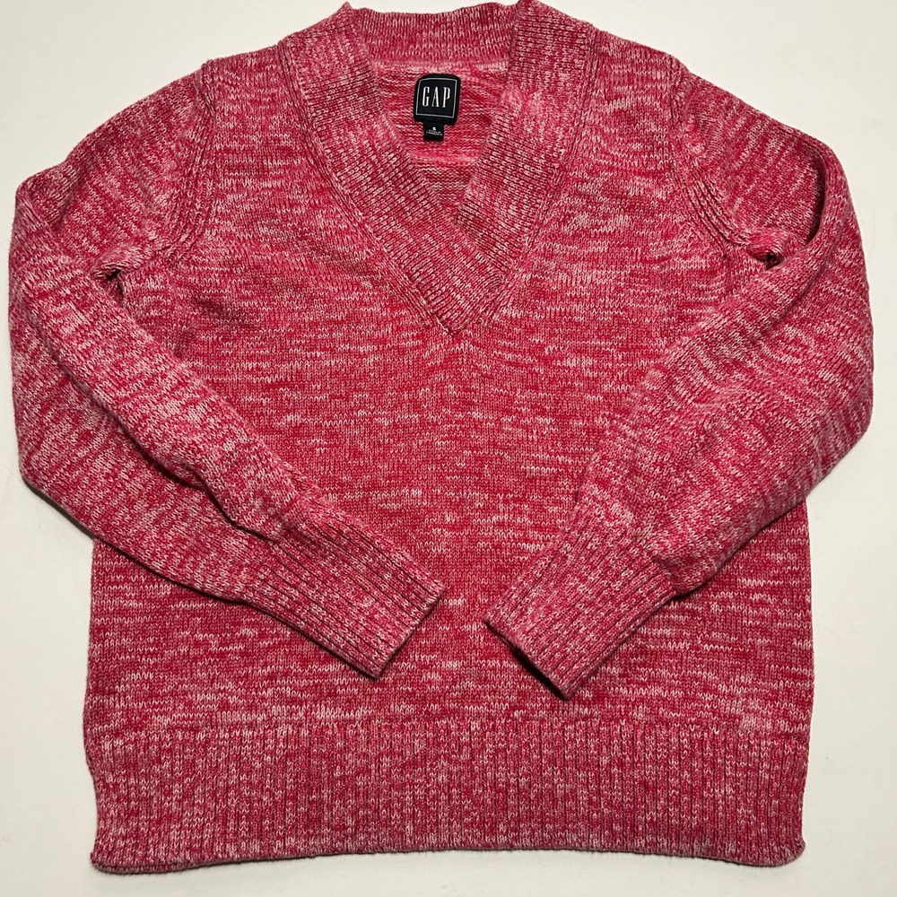 Gap Womens Pink Marled Knit V-Neck Pullover Sweater Size Small Raglan Sleeve